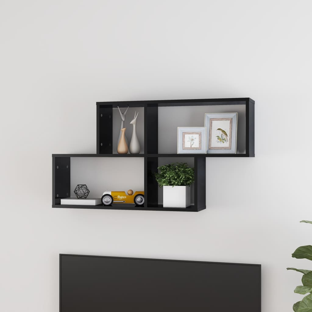 vidaXL Étagère murale noir brillant 100x18x53 cm en bois d'ingénierie