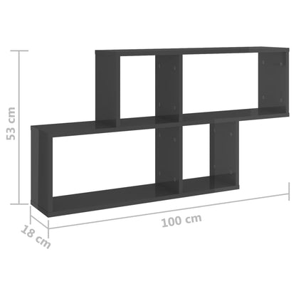 vidaXL Étagère murale gris brillant 100x18x53 cm en bois d'ingénierie