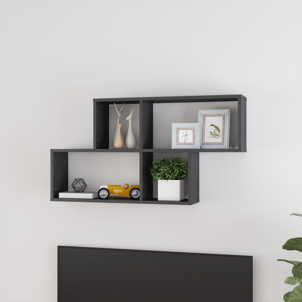 vidaXL Étagère murale gris brillant 100x18x53 cm en bois d'ingénierie