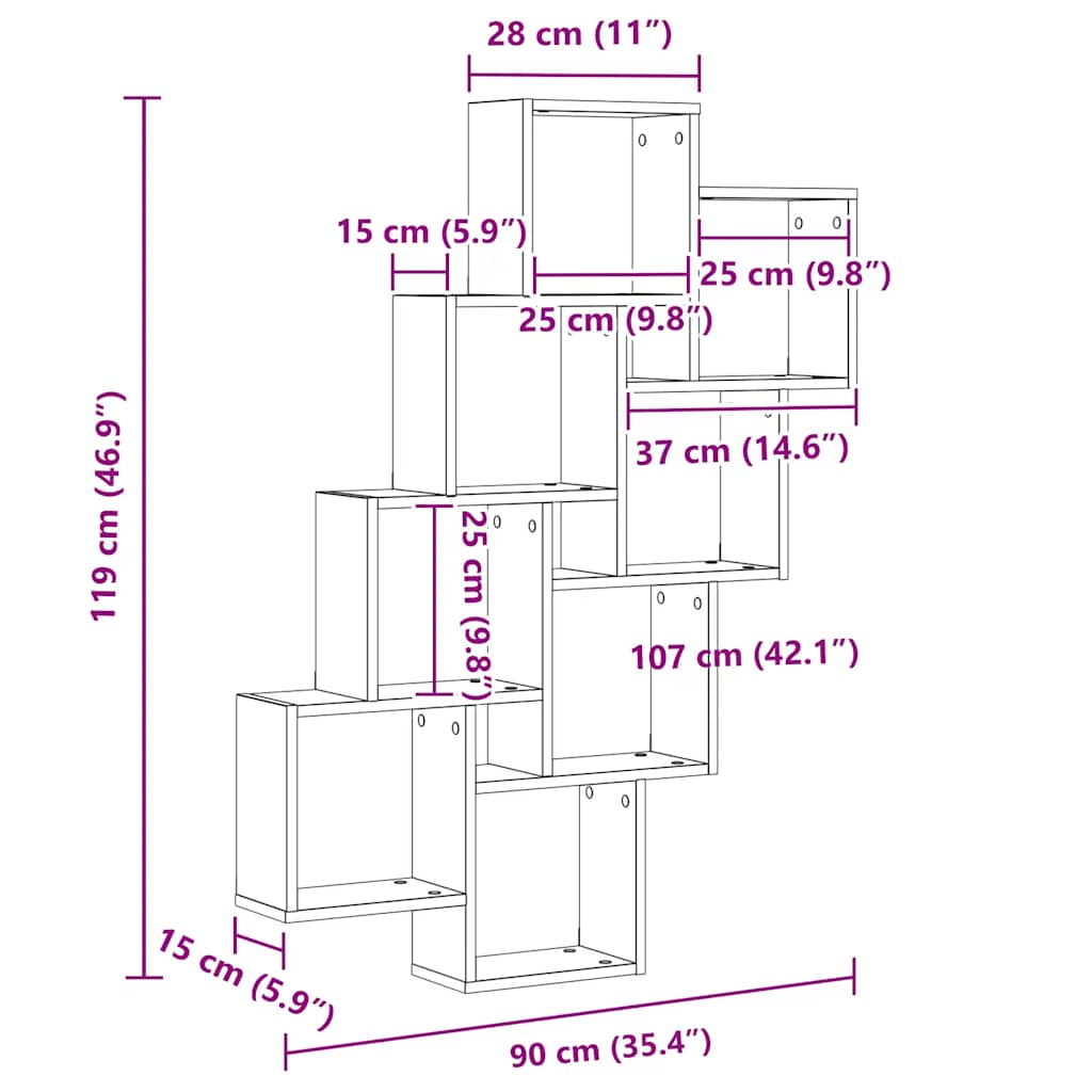 vidaXL Étagère cube gris béton 90x15x119 cm en bois d'ingénierie