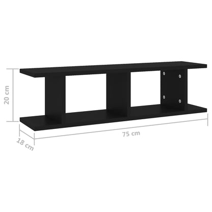 vidaXL Étagères murales 2 pcs Noir 75x18x20 cm Bois d'ingénierie