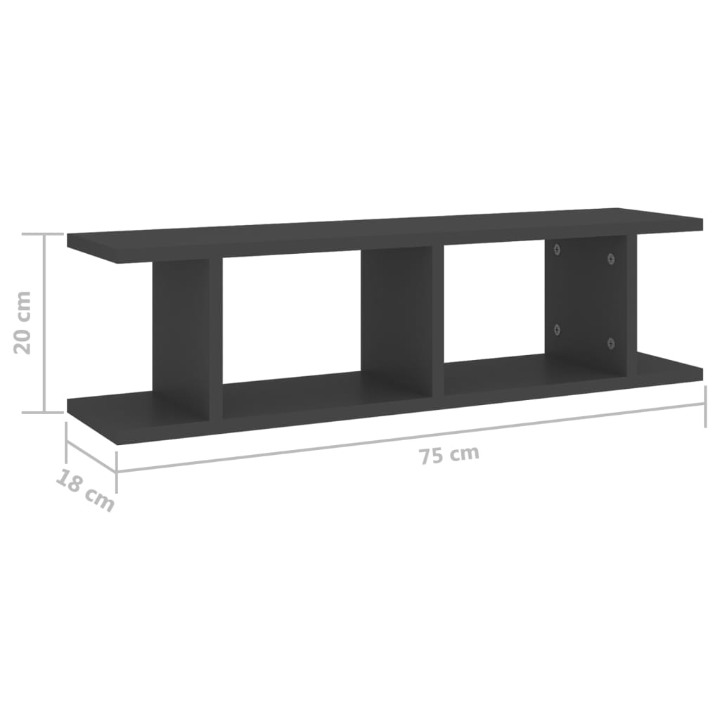 vidaXL Étagères murales 2 pcs Gris 75x18x20 cm Bois d'ingénierie