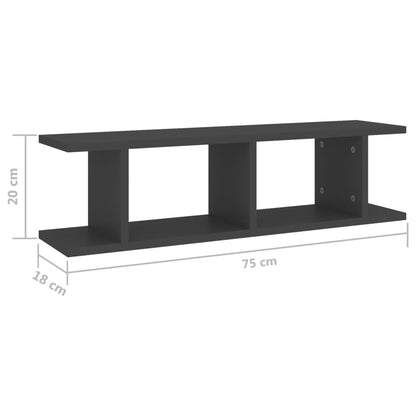 vidaXL Étagères murales 2 pcs Gris 75x18x20 cm Bois d'ingénierie