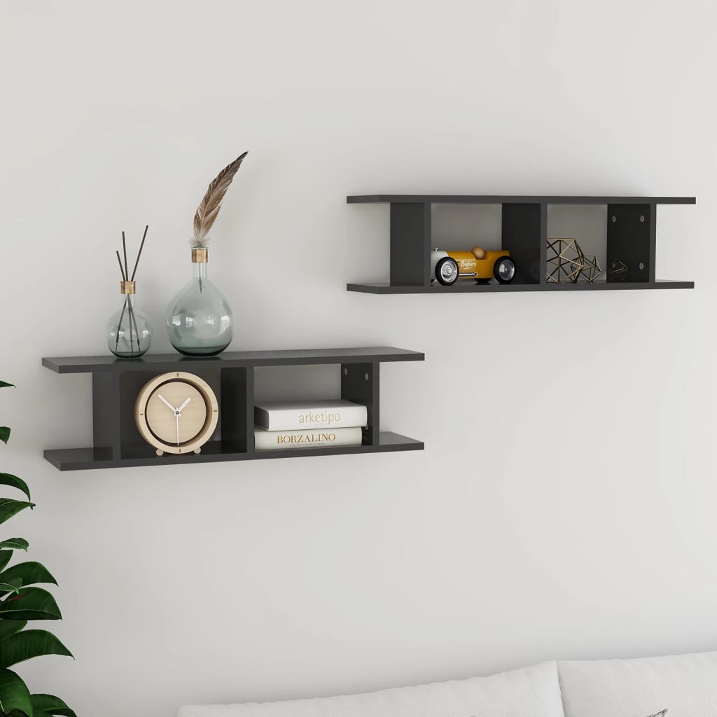 vidaXL Étagères murales 2 pcs Gris 75x18x20 cm Bois d'ingénierie