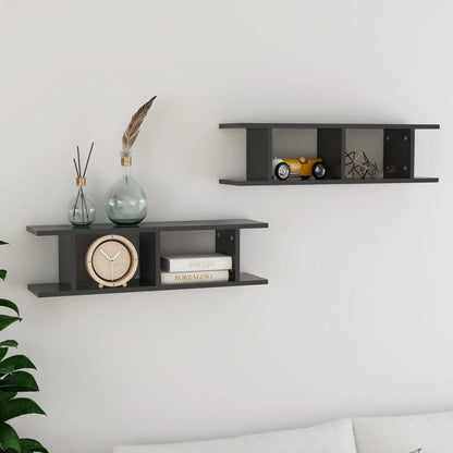 vidaXL Étagères murales 2 pcs Gris 75x18x20 cm Bois d'ingénierie