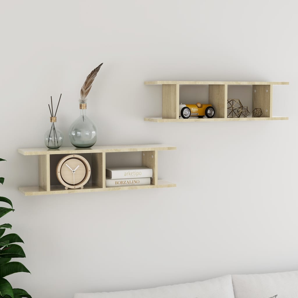 vidaXL Wandregale 2 Stk. Sonoma-Eiche 75x18x20 cm Holzwerkstoff
