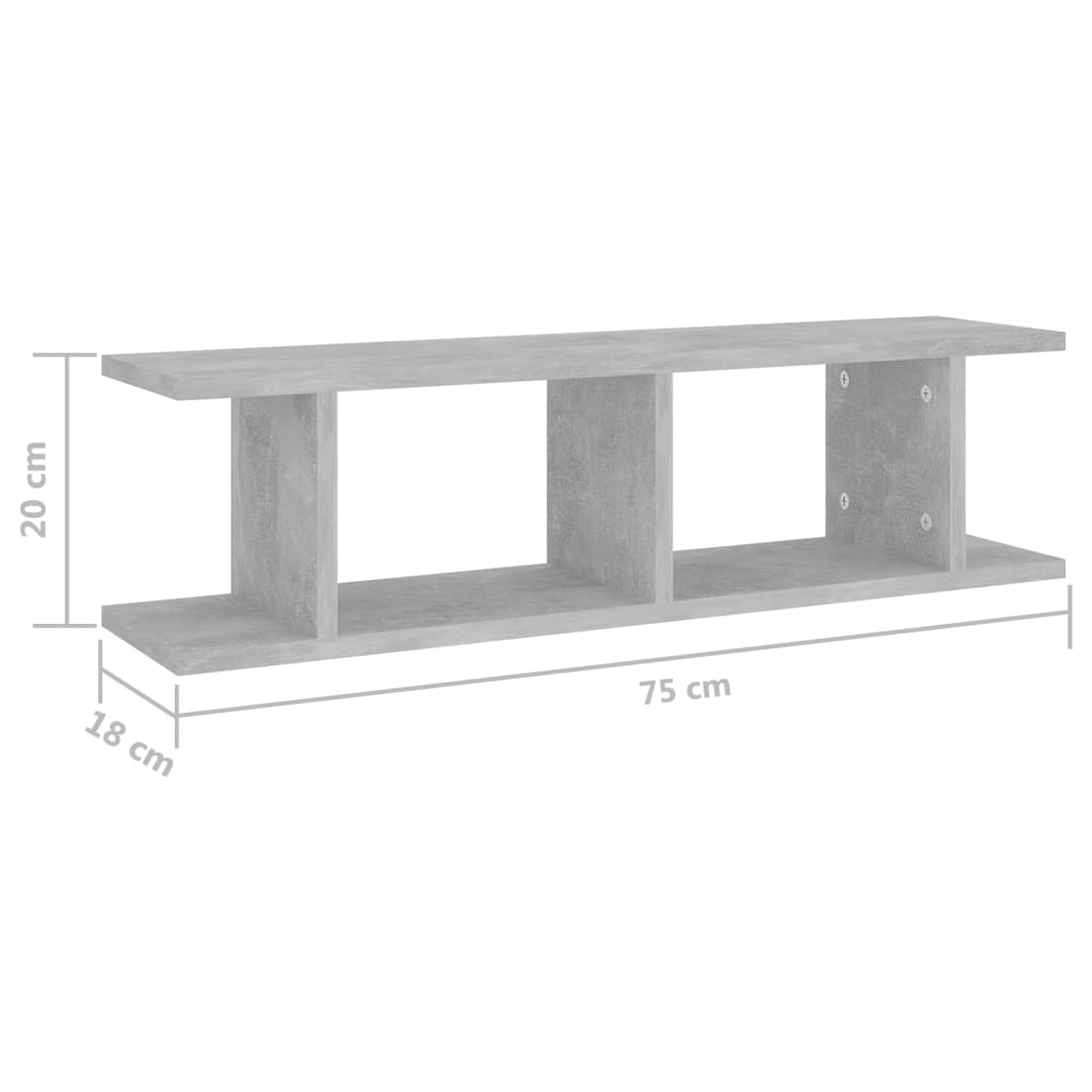 vidaXL Étagères murales 2 pcs Gris béton 75x18x20 cm Bois d'ingénierie