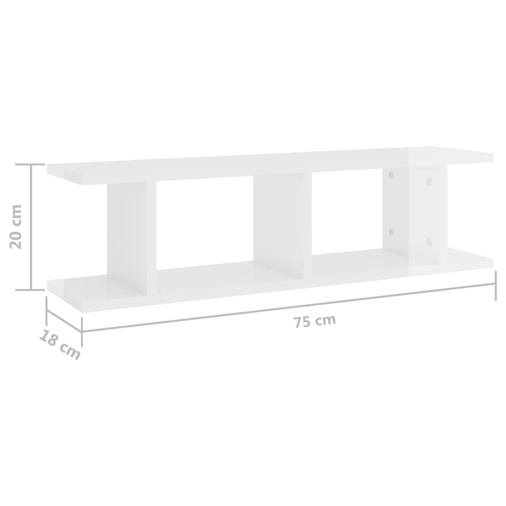 vidaXL Étagères murales 2 pcs Blanc brillant 75x18x20 cm Bois d'ingénierie