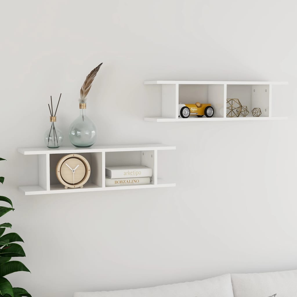 vidaXL Étagères murales 2 pcs Blanc brillant 75x18x20 cm Bois d'ingénierie