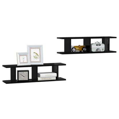 vidaXL Étagères murales 2 pcs Noir brillant 75x18x20 cm Aggloméré