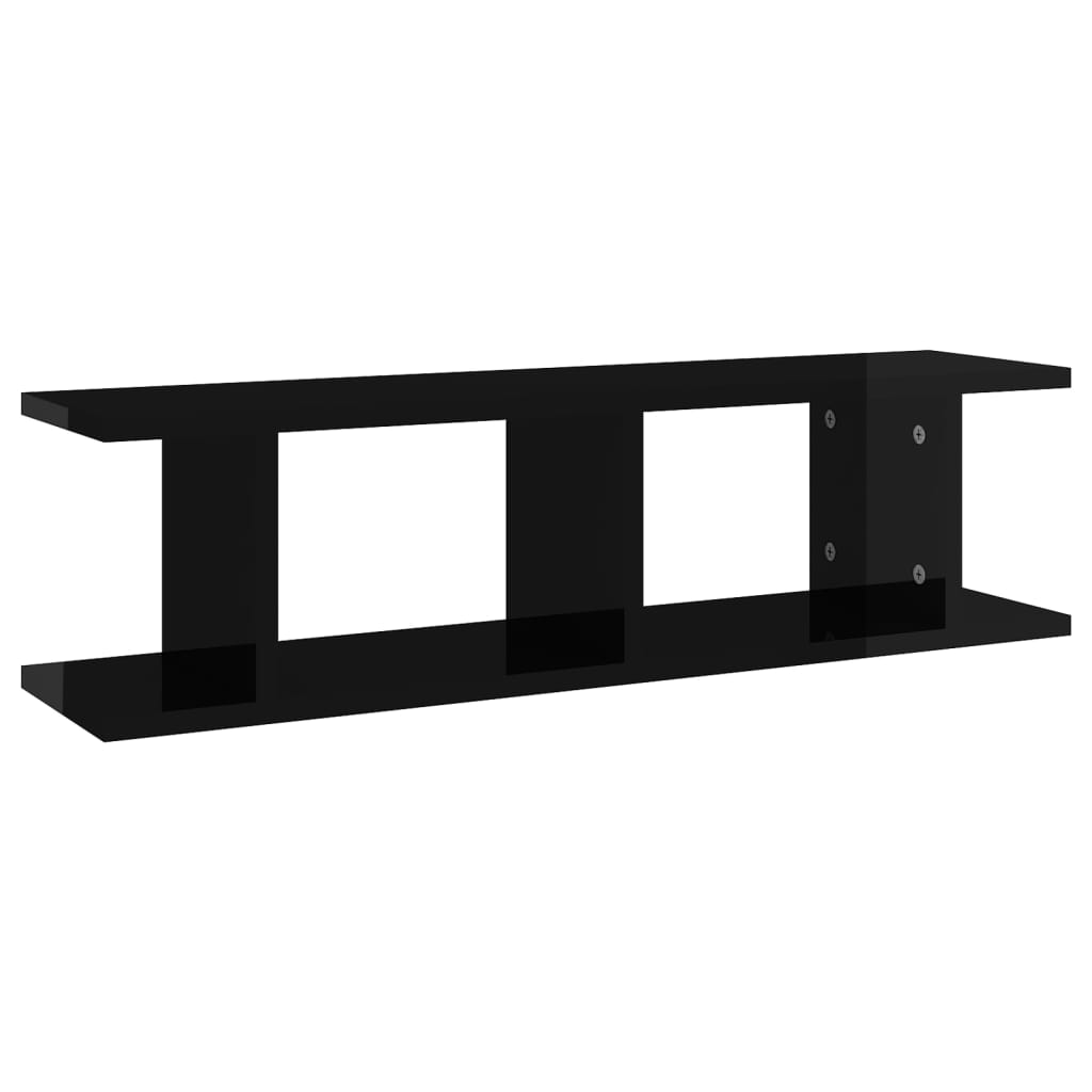 vidaXL Étagères murales 2 pcs Noir brillant 75x18x20 cm Aggloméré
