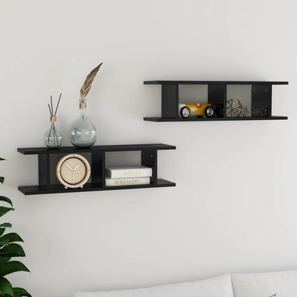 vidaXL Étagères murales 2 pcs Noir brillant 75x18x20 cm Aggloméré