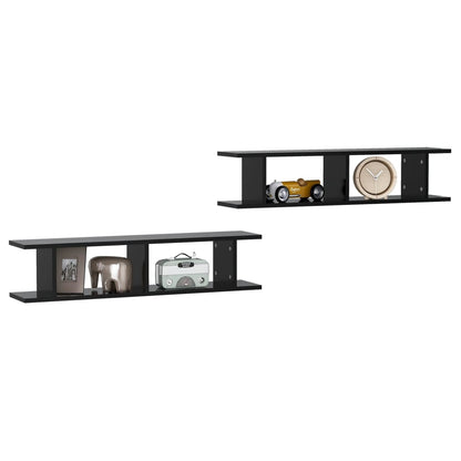 vidaXL Étagères murales 2 pcs Noir 90x18x20 cm Bois d'ingénierie