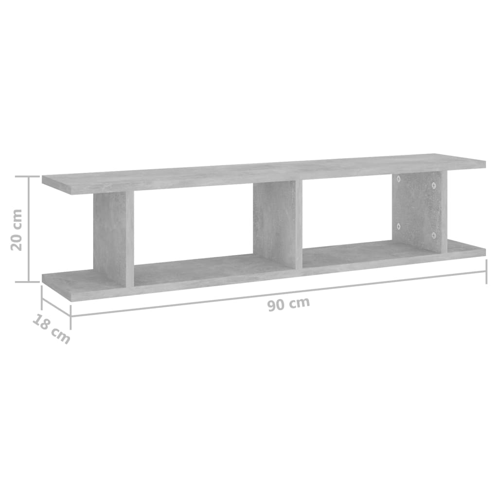 vidaXL Wandregale 2 Stk. Betongrau 90x18x20 cm Holzwerkstoff