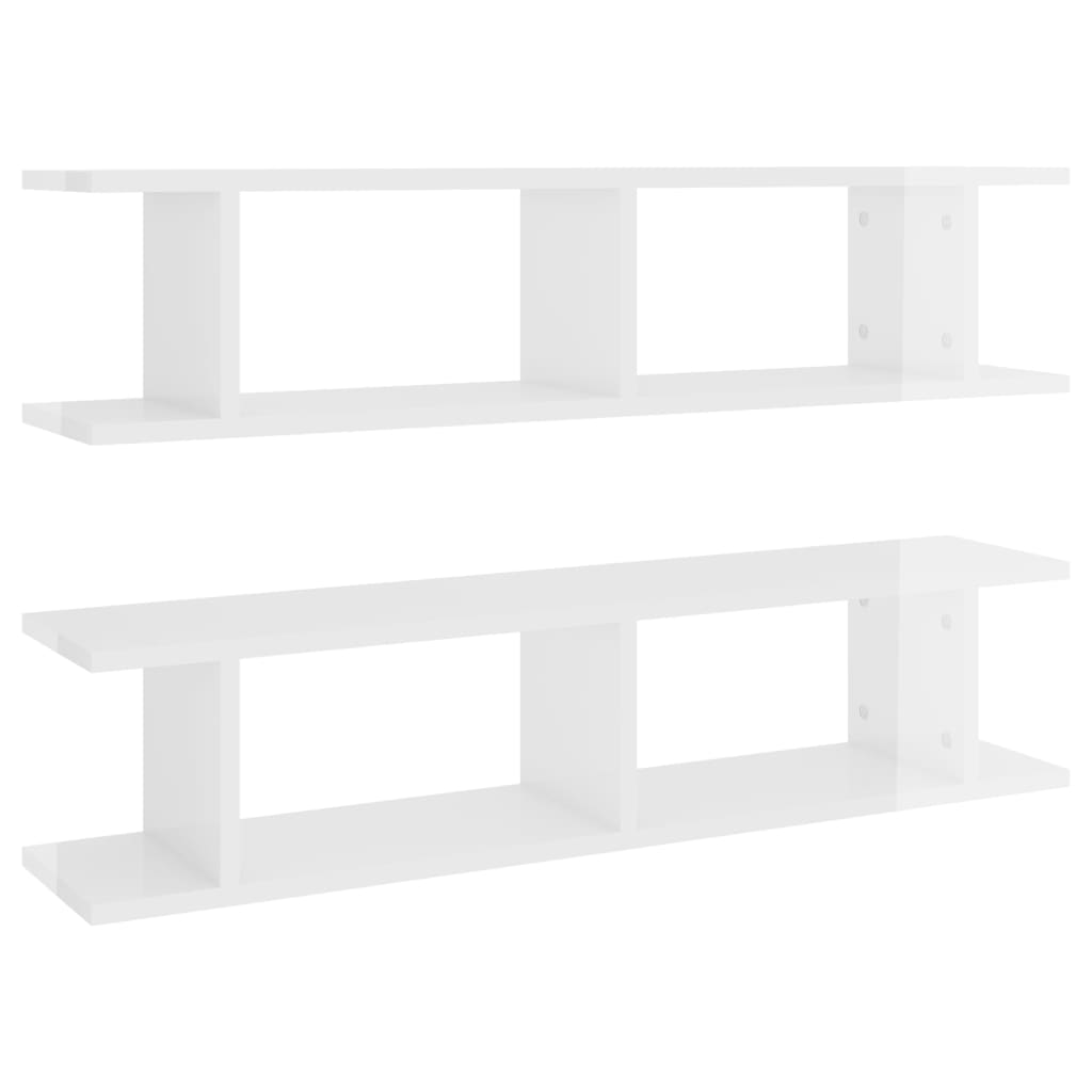 vidaXL Wandregale 2 Stk. Hochglanz-Weiß 90x18x20 cm Holzwerkstoff