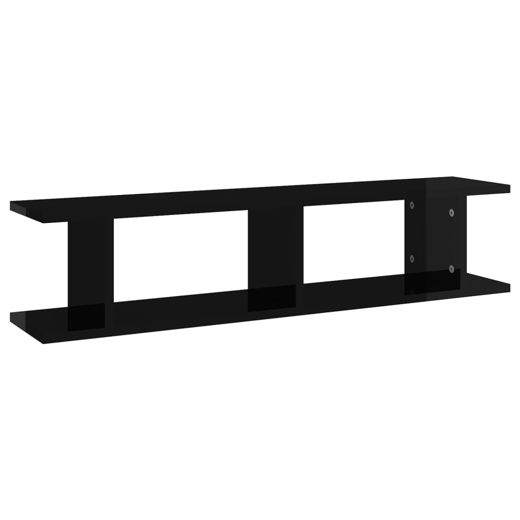 vidaXL Wandregale 2 Stk. Hochglanz-Schwarz 90x18x20 cm Holzwerkstoff