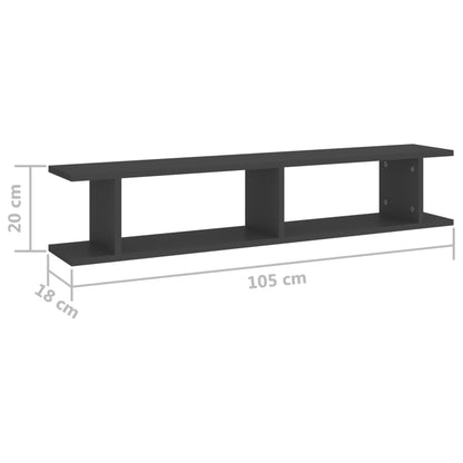 vidaXL Étagères murales 2 pcs Gris 105x18x20 cm Bois d'ingénierie