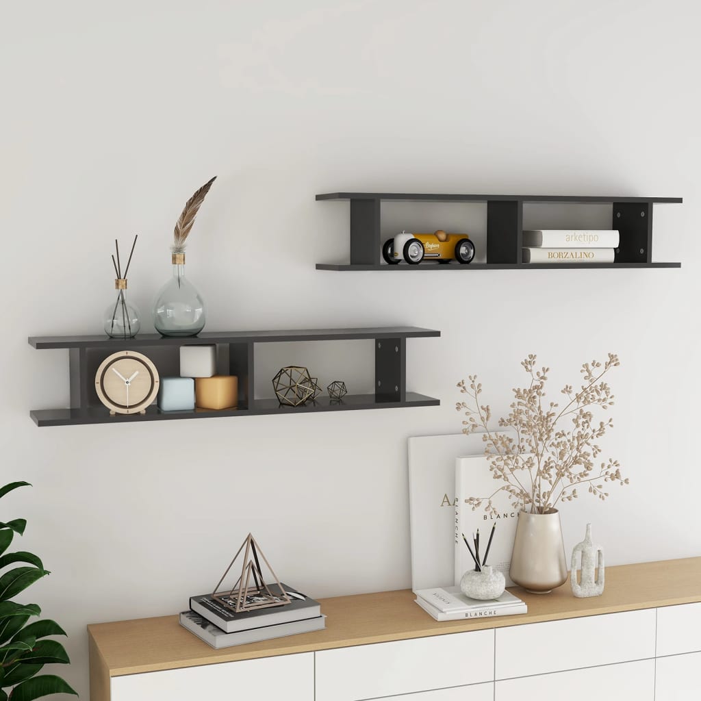 vidaXL Étagères murales 2 pcs Gris 105x18x20 cm Bois d'ingénierie