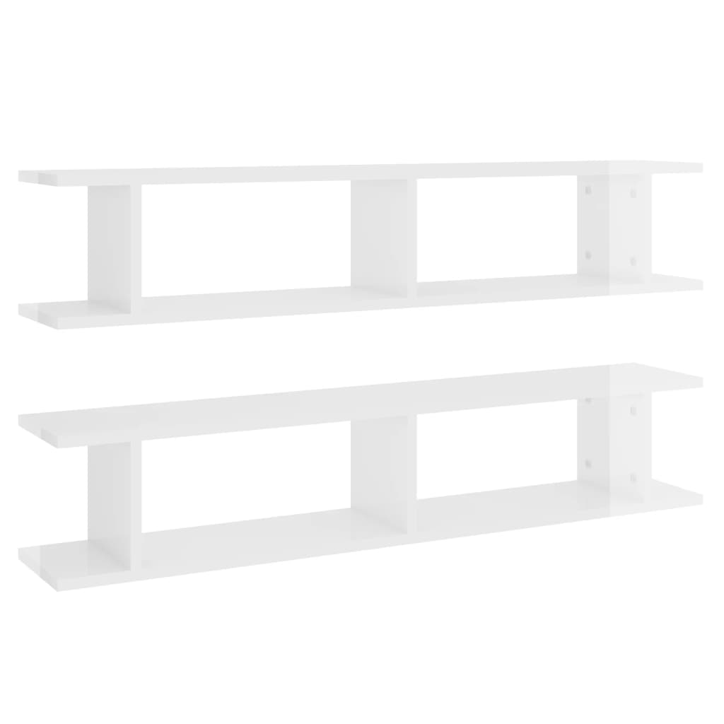 vidaXL Étagères murales 2 pcs Blanc brillant 105x18x20 cm Aggloméré
