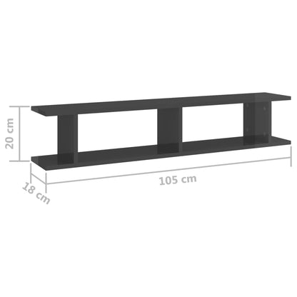 vidaXL Wandregale 2 Stk. Hochglanz-Grau 105x18x20 cm Holzwerkstoff