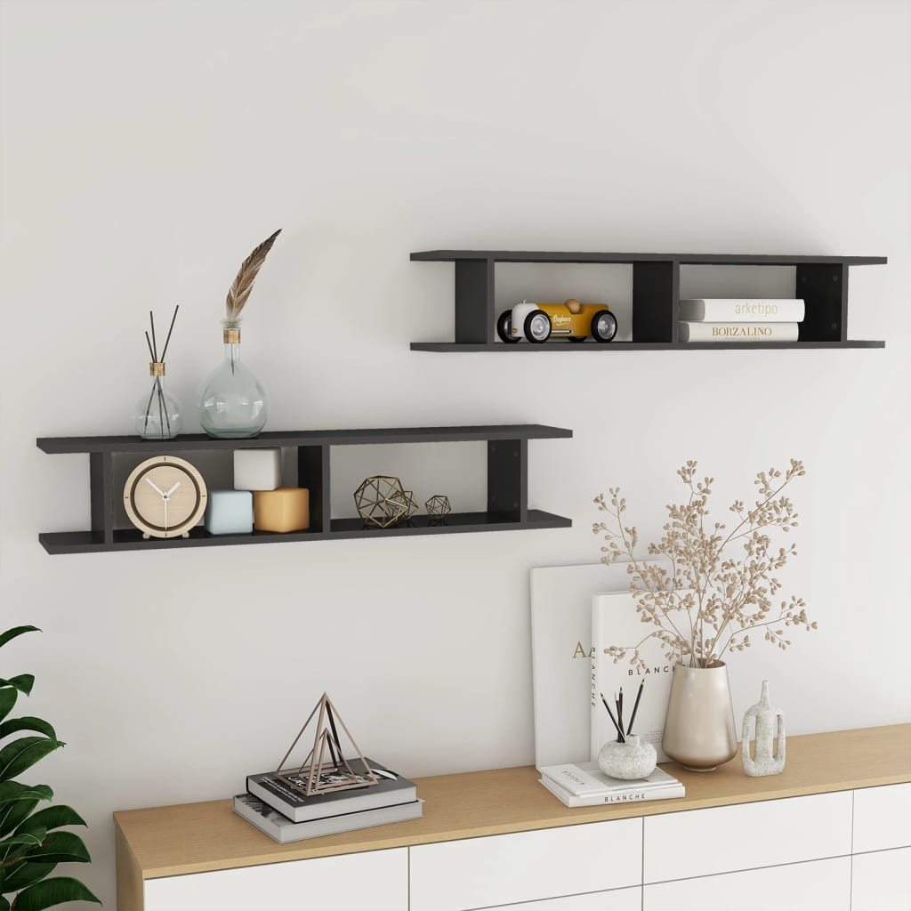 vidaXL Wandregale 2 Stk. Hochglanz-Grau 105x18x20 cm Holzwerkstoff
