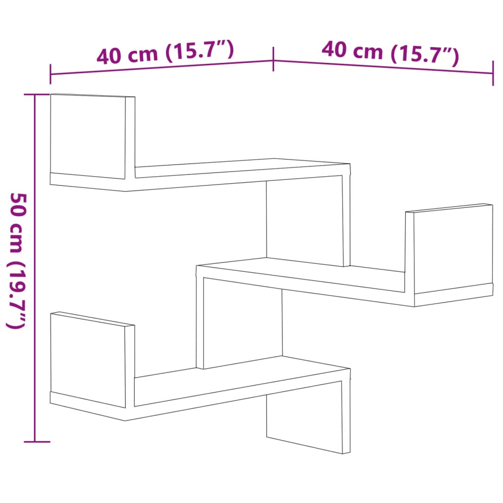 vidaXL Wand-Eckregale 2 Stk. Grau 40x40x50 cm Holzwerkstoff