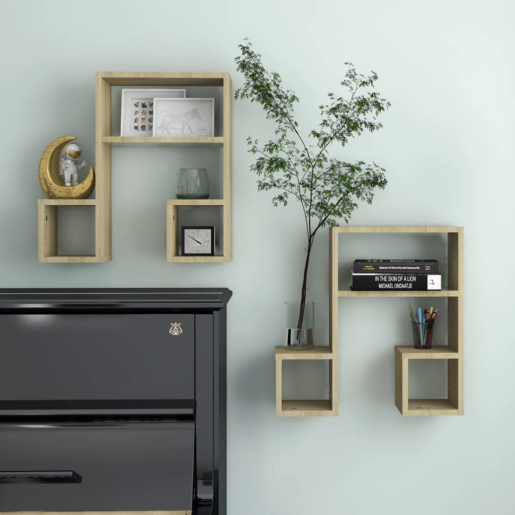 vidaXL Étagères murales 2 pcs Chêne Sonoma 50x15x50 cm Bois d'ingénierie
