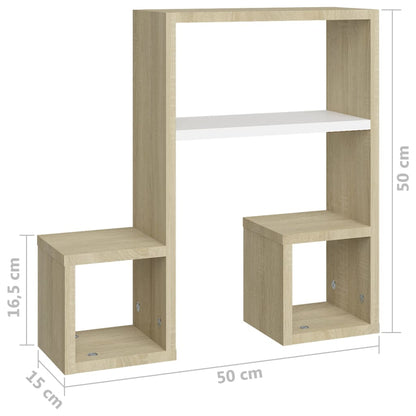 vidaXL Étagères murales 2 pcs Blanc et chêne Sonoma 50x15x50 cm Bois d'ingénierie