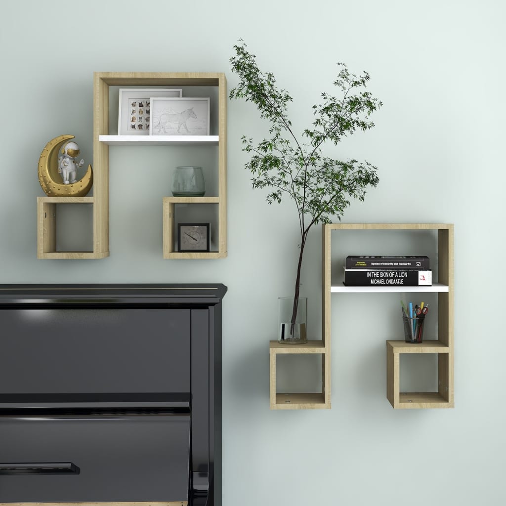 vidaXL Étagères murales 2 pcs Blanc et chêne Sonoma 50x15x50 cm Bois d'ingénierie