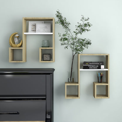 vidaXL Étagères murales 2 pcs Blanc et chêne Sonoma 50x15x50 cm Bois d'ingénierie
