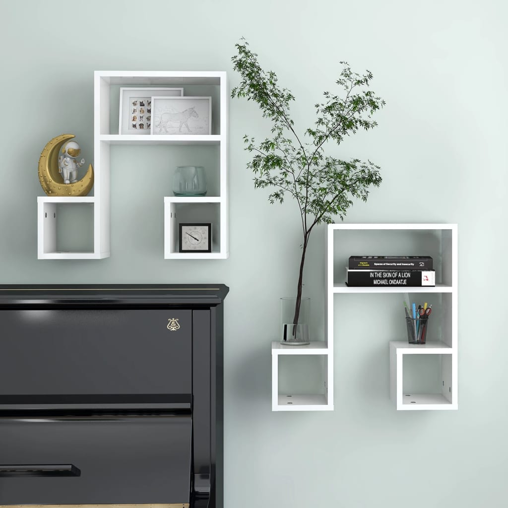 vidaXL Étagères murales 2 pcs Blanc brillant 50x15x50 cm Bois d'ingénierie
