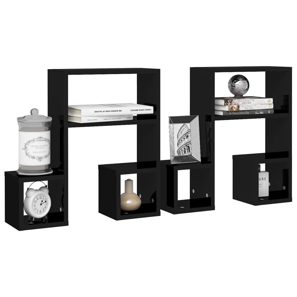 vidaXL Étagères murales 2 pcs Noir brillant 50x15x50 cm Bois d'ingénierie