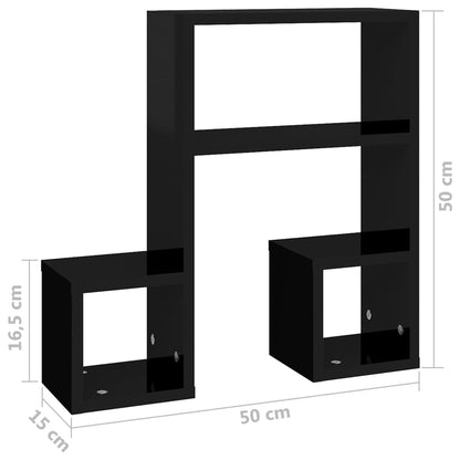 vidaXL Étagères murales 2 pcs Noir brillant 50x15x50 cm Bois d'ingénierie