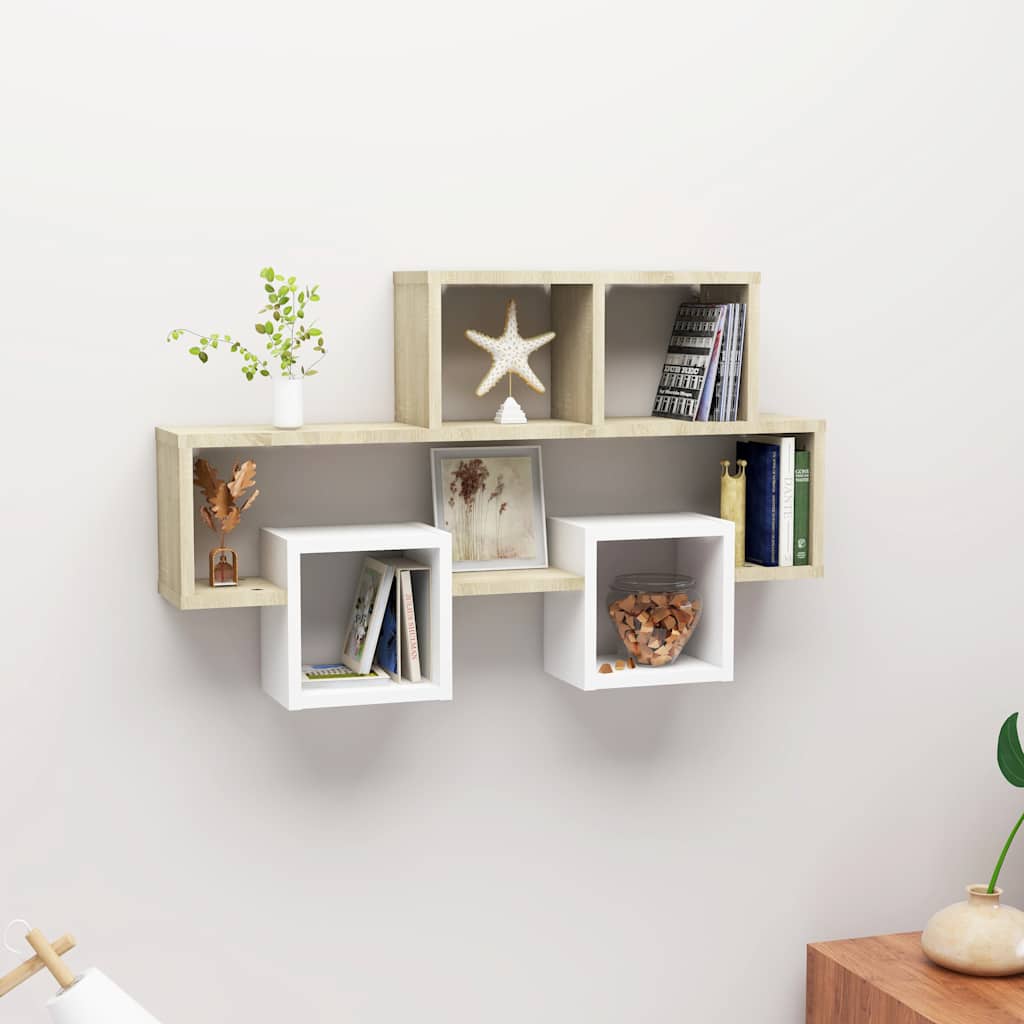 vidaXL Étagère murale voiture Blanc Chêne Sonoma 82x15x51 cm Bois d'ingénierie