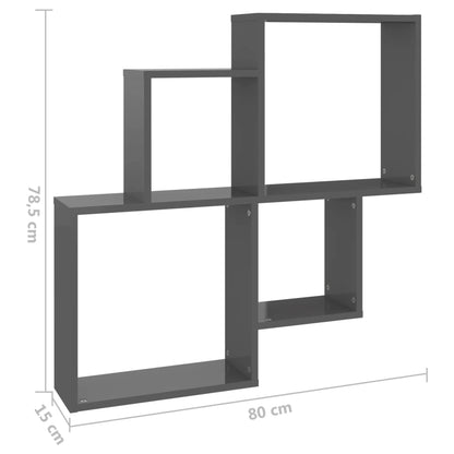 vidaXL Étagère cube gris brillant 80x15x78,5 cm bois d'ingénierie