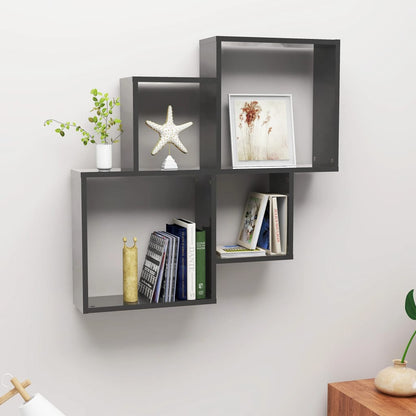 vidaXL Étagère cube gris brillant 80x15x78,5 cm bois d'ingénierie