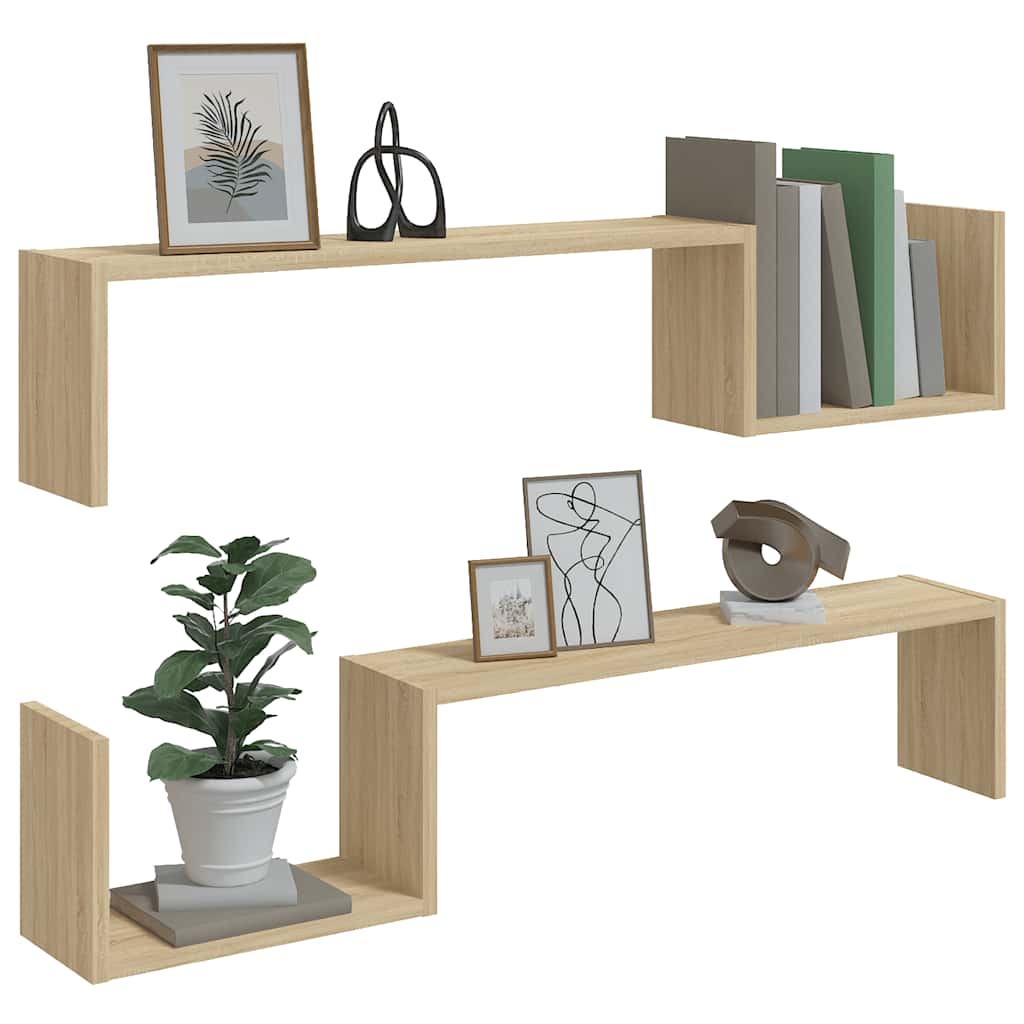 vidaXL Wandregale 2 Stk. Sonoma-Eiche 100x15x20 cm Holzwerkstoff