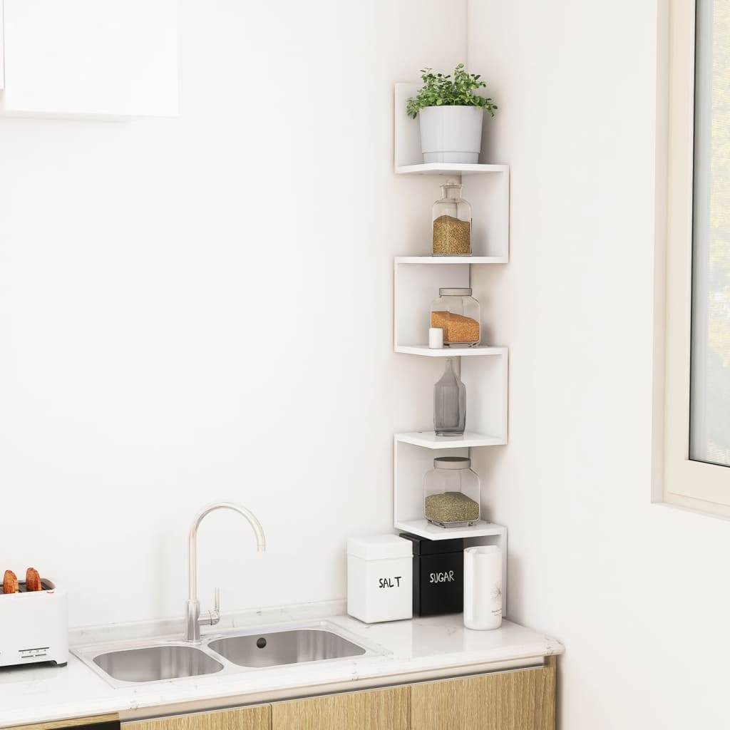 vidaXL Étagère d'angle murale Blanc 20x20x127,5 cm Bois d'ingénierie