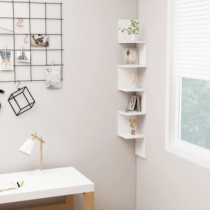 vidaXL Étagère d'angle murale Blanc 20x20x127,5 cm Bois d'ingénierie