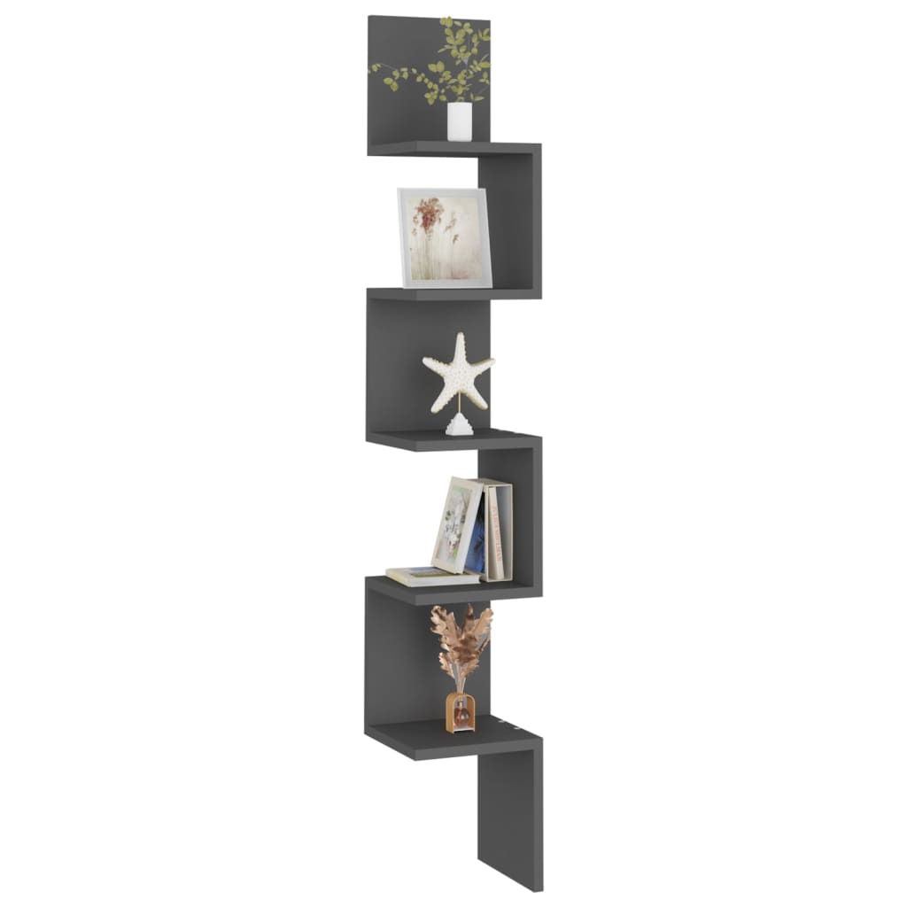 vidaXL Wand-Eckregal Grau 20x20x127,5 cm Holzwerkstoff