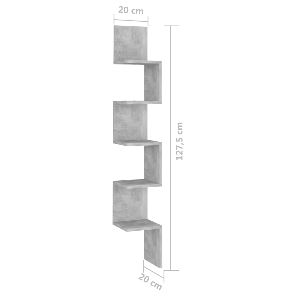 vidaXL Wand-Eckregal Betongrau 20x20x127,5 cm Holzwerkstoff