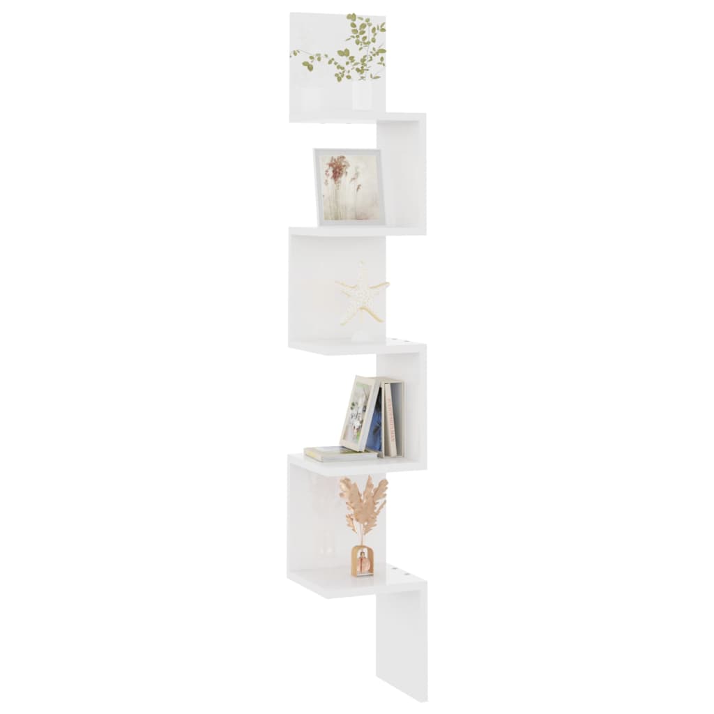 vidaXL Wand-Eckregal Hochglanz-Weiß 20x20x127,5 cm Holzwerkstoff