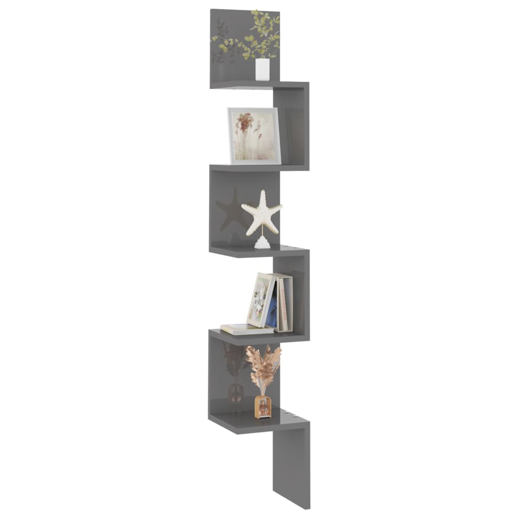 vidaXL Wand-Eckregal Hochglanz-Grau 20x20x127,5 cm Holzwerkstoff