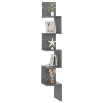 vidaXL Wand-Eckregal Hochglanz-Grau 20x20x127,5 cm Holzwerkstoff