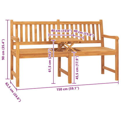 Gartenbank 3-Sitzer mit Tisch 150 cm Massivholz Teak