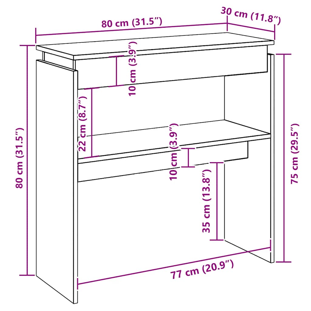 vidaXL Konsolentisch Weiß 80x30x80 cm Holzwerkstoff