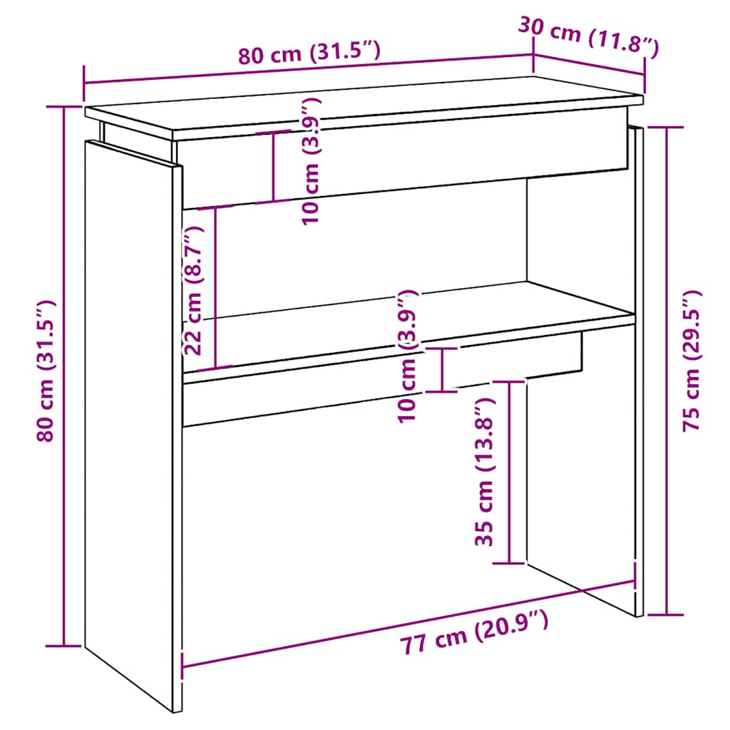 vidaXL Konsolentisch Schwarz 80x30x80 cm Holzwerkstoff