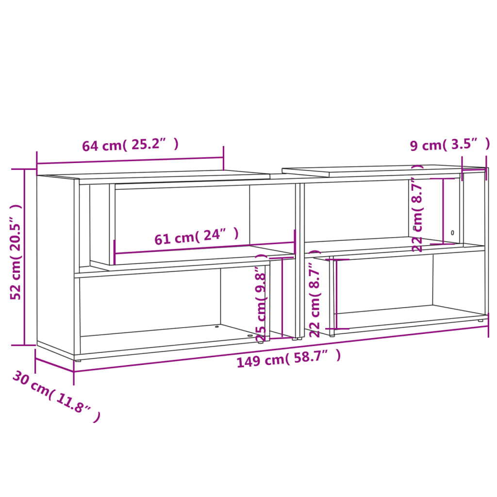 vidaXL Meuble TV gris béton 149x30x52 cm Aggloméré
