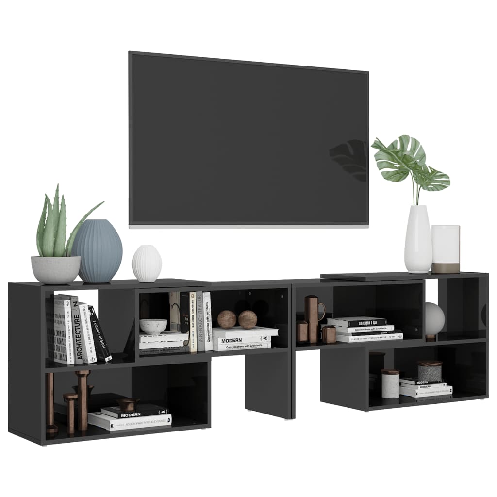 vidaXL Meuble TV gris brillant 149x30x52 cm Aggloméré