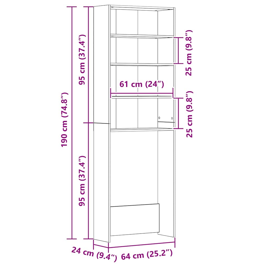 Waschmaschinenschrank Hochglanz-Weiß 64x24x190 cm
